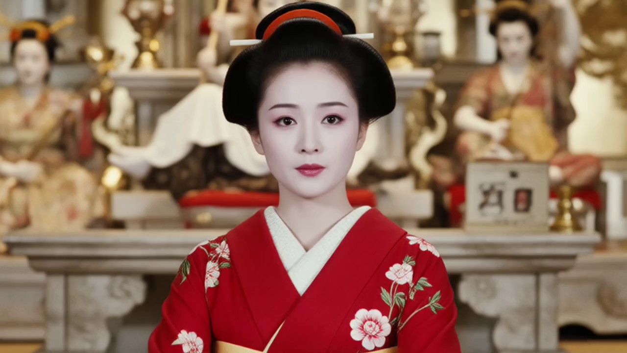 日本の平安時代末期に流行した今様歌を唄う巫女装束の白拍子の美しく、妖艶な雰囲気を秘めた権力者が愛した舞をと踊る静御前の薪能の様子 ...
