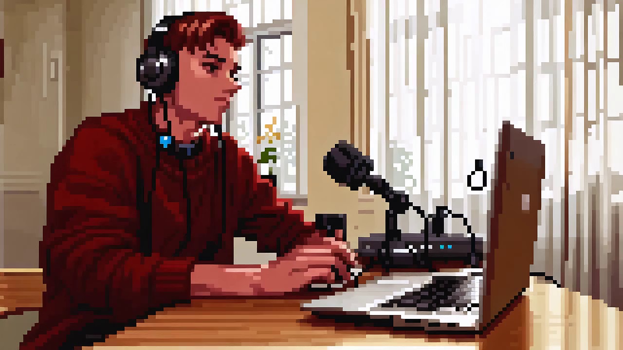 Podcasting in a Home Studio With Pixel Style | Generated by DomoAI